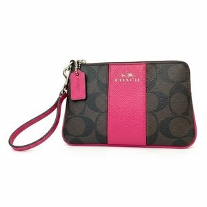Coach Signature Pink and Brown Wristlet